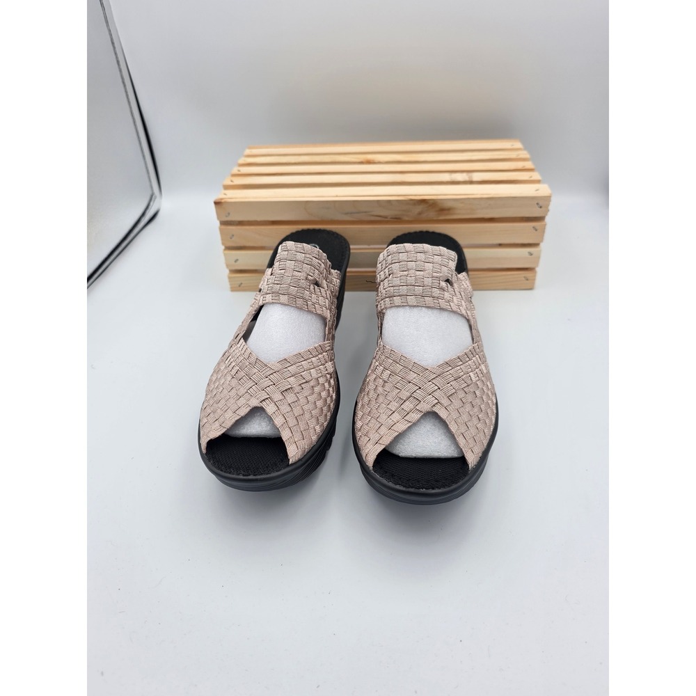 Bernie Mev Wedge Sandals Womens 42 11 Rose Gold Woven Elastic Platform Slides - Picture 2 of 12